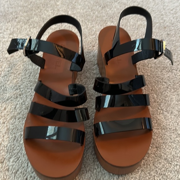 Chanel RARE wood and black patent leather strappy platform clogs sandals size 41 - Picture 5 of 8